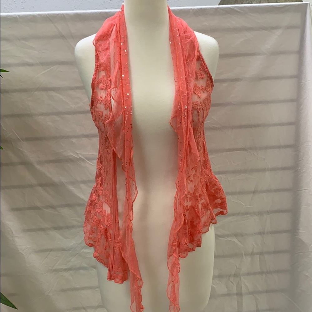Knitworks Coral Vest with Sequin Scarf